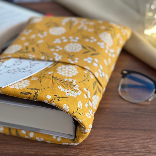 Mustard Floral Book Sleeve Pocket Book Sleeve Mustard Yellow Floral Book Sleeve Mustard Yellow Floral Pouch Plant Book Sleeve Padded Kindle