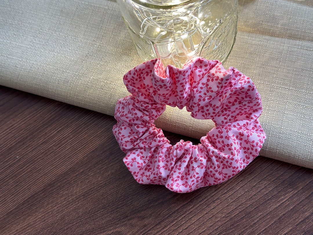 Pink Hair Scrunchie Floral Hair Tie Bracelet Pink Ponytail Hair Tie