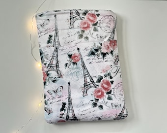 Sparkly Eiffel Tower Floral Book Sleeve Paris Padded Book Pouch France Book Protector French Gifts for Readers