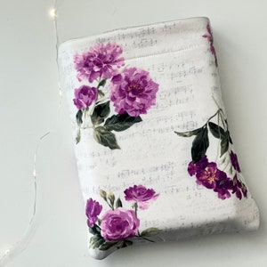 Purple Floral Book Sleeve - Padded Music Sheet Book Holder Pouch Protector, Bookish Travel Essential Gifts for Readers