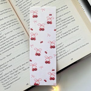 Laminated Cherry Bookmark - Cute Red Bows, Perfect for Bookmarks & Gifts for Readers