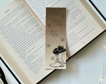 Ombre Floral Cowboy Boot Bookmark - Laminated Cute Wild West Book Mark, Flower Cowgirl Page Holder, Book Club Gifts for Readers