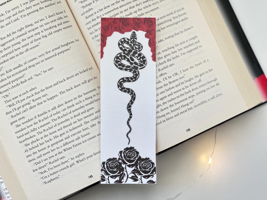 Laminated Snake Bookmark With Red Rose & Floral Silhouette – Perfect ...