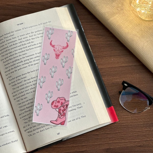 Pink Western Bookmark for Girls Pink Cowgirl Bookmark for Women Cowboy Boot Bookmark Pink Cactus Bookmark Pink Cute Bookmark Book Club Gift