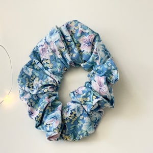 Blue Floral Scrunchies | Ideal for Hot Days | Stylish and Functional Hair Tie