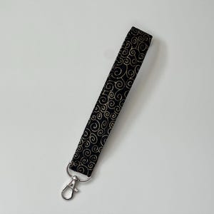 Chic Keychain Wristlet with Black & Gold Swirly Sparkles - Perfect for Key and ID Badge Holder