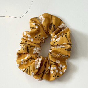 Hair Accessory Set — Black & White Floral Scarf + Mustard Yellow Scrunchie. Matching Mustard Floral Hair Scarf and Scrunchie Set - Etsy main image 4