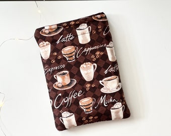 Coffee Print Fabric Book Sleeve Book Pouch Book Protector Coffee Lovers Gift Large Book Sleeve Reader Gifts