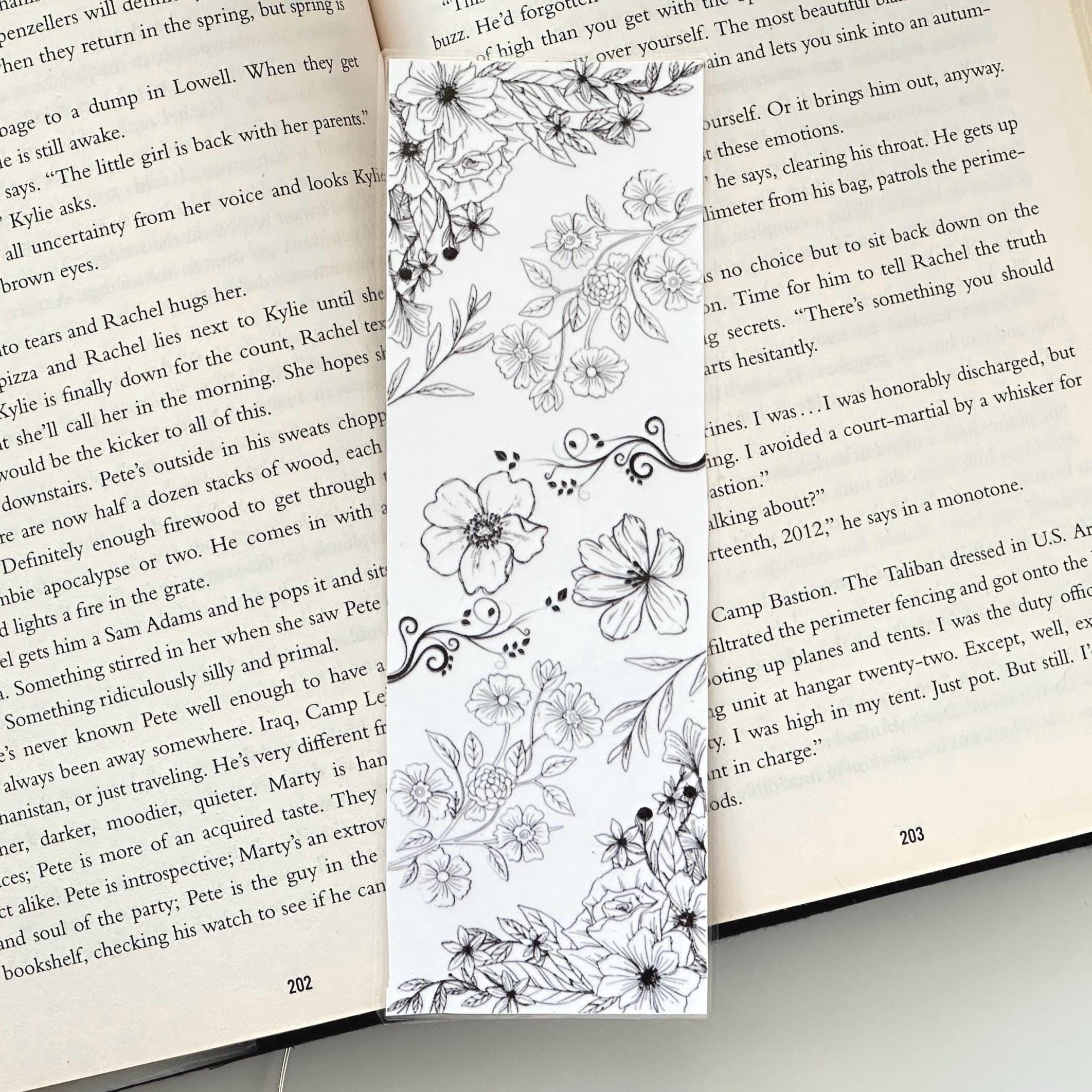 Laminated Black and White Floral Bookmark - Perfect for Book Lovers & Readers - Elegant Design with Black Flowers - Great Gift Idea