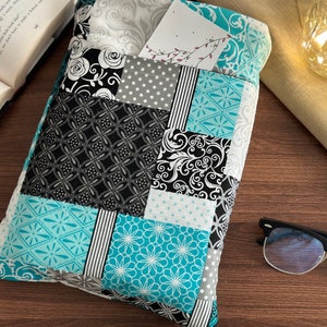 Blue Patchwork Fabric Book Sleeve with Pocket Large Book Sleeve Book Pouch Book Protector Reader Gifts