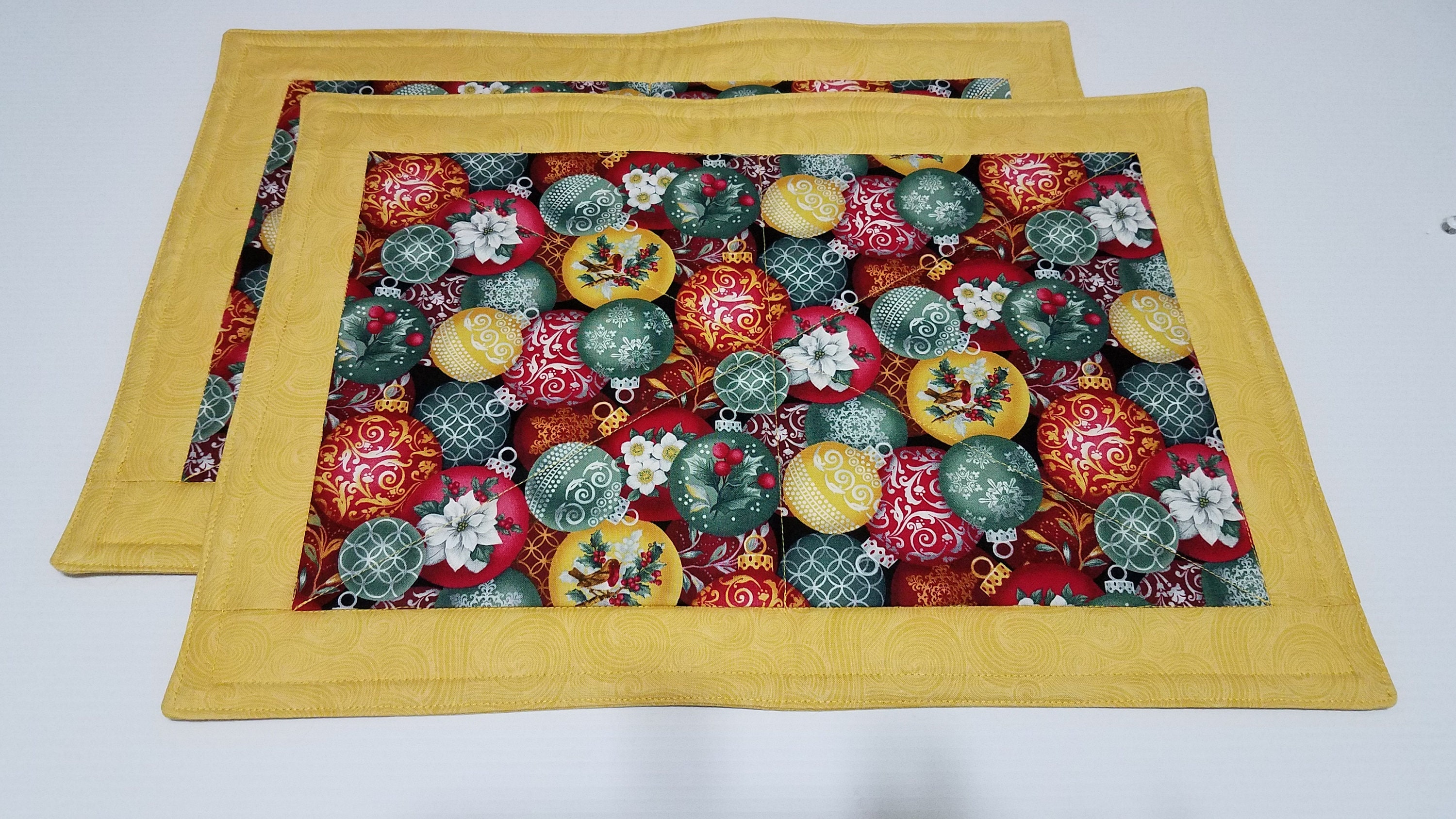 Set of 2 Handmade Quilted Placemats Ornaments with Gold Etsy