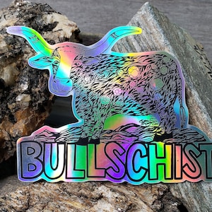 Bullschist Geology Holographic Vinyl Sticker - geologist - science sticker - science gift - earth science - holographic sticker - garnet