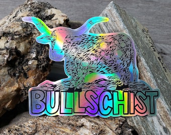 Bullschist Geology Holographic Vinyl Sticker - geologist - science sticker - science gift - earth science - holographic sticker - garnet