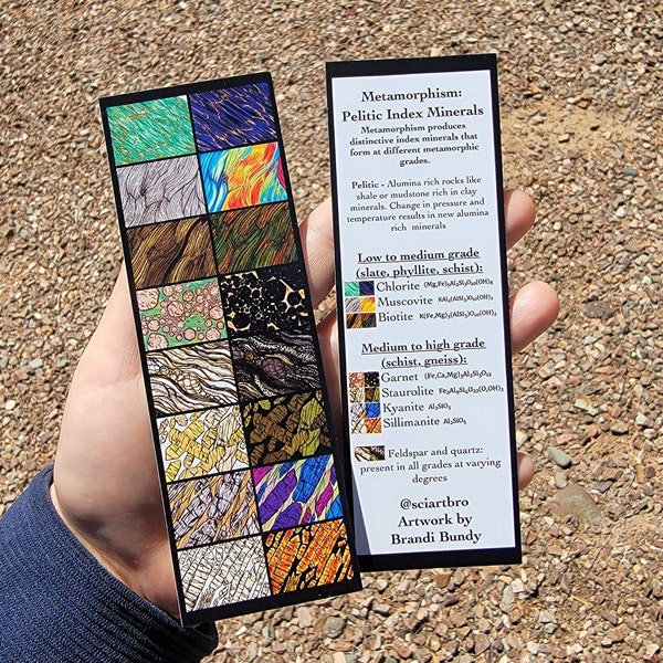 Metamorphic Pelitic Index Minerals Thin Section Bookmark - geology - earth materials - geoscience - earth science - petrology - geologist