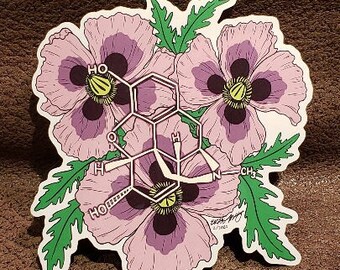 Poppy Molecule Sticker | chemistry | alkaloid | science sticker | science gift | botanical art