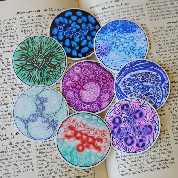 Histology Stain Molecule Sticker Collection - medical - science - biology - premed - labrat - immunohistology - microscope - tissue
