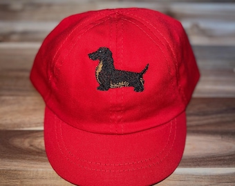 Red Baby Hat with Embroidered Dachsund Dog