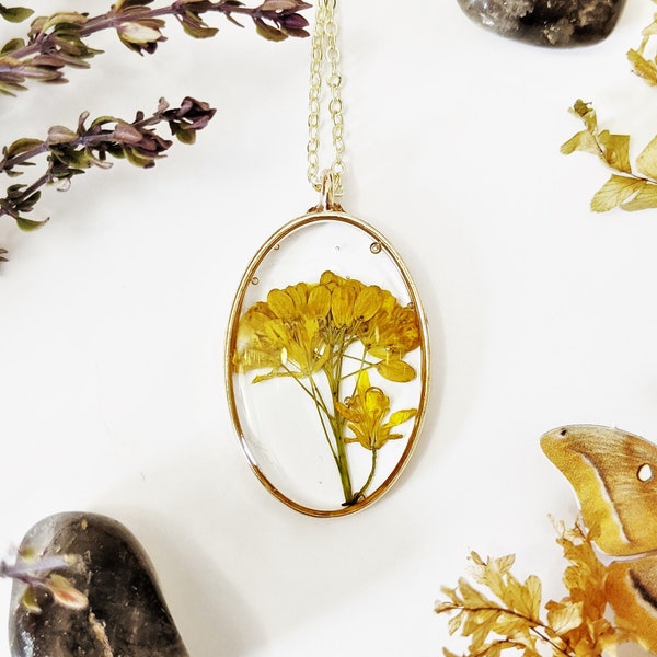 Fieldcress Oval Terrarium Necklace, Pressed Flower Necklace, Resin Necklace, Botanical, Wedding Necklace, Bohemian Jewelry, Dried Plant