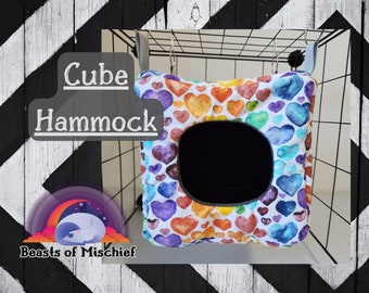 Cube Hammock | Square Hammock | Rat Hammock | Ferret Hammock | Sleep Cube for Ferret, Rat, Guinea Pigs, Chinchilla | Cage Accessories