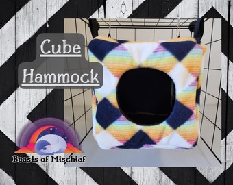 Cube Hammock | Square Hammock | Rat Hammock | Ferret Hammock | Sleep Cube for Ferret, Rat, Guinea Pigs, Chinchilla | Cage Accessories