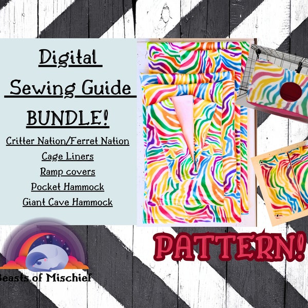 BUNDLE Digital Sewing Guide for Cage Liners, Critter Nation Ferret Nation Cage Liners, Small animal bedding, Sew your own! Zebra