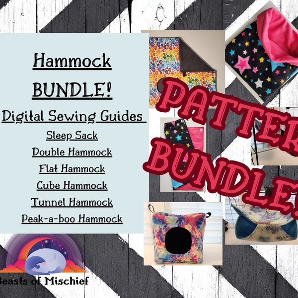 HAMMOCK BUNDLE Digital Sewing Guide for Sleep Sack, Cuddle Sack, Flat Hammock, Small animal bedding, Cage Accessories, Sew your own! Stars