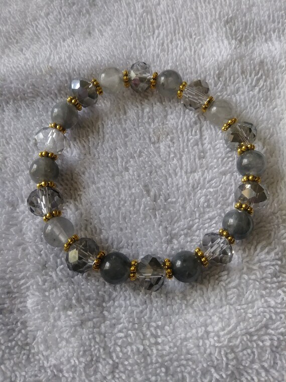 Natural Stone Gray & Clear Beaded Bracelet Jewelry Perfect - Etsy