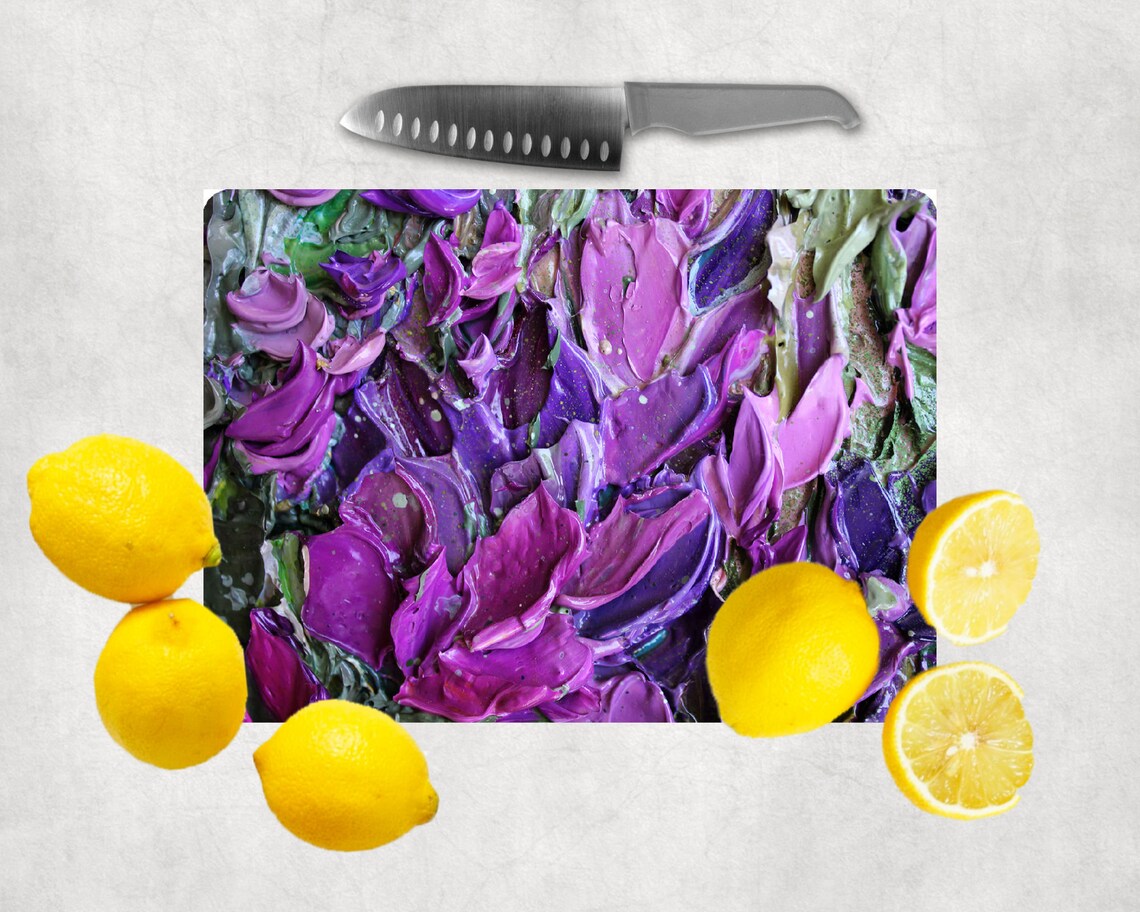 Glass Chopping Board Purple Floral Cutting Board of Tempered Etsy