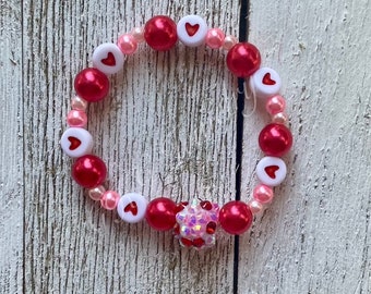 Love and Lace Bracelet | Heart Bracelet | Red and Pink Bracelet | Girls Jewelry | Valentine Bracelet | Kids Bracelet | Gift for Girls