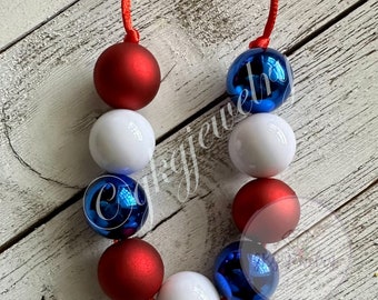 Red White Blue Bubblegum Necklace | Patriotic Kids Necklace | Girls Chunky Necklace | 4th of July Jewelry | Adjustable or Breakaway