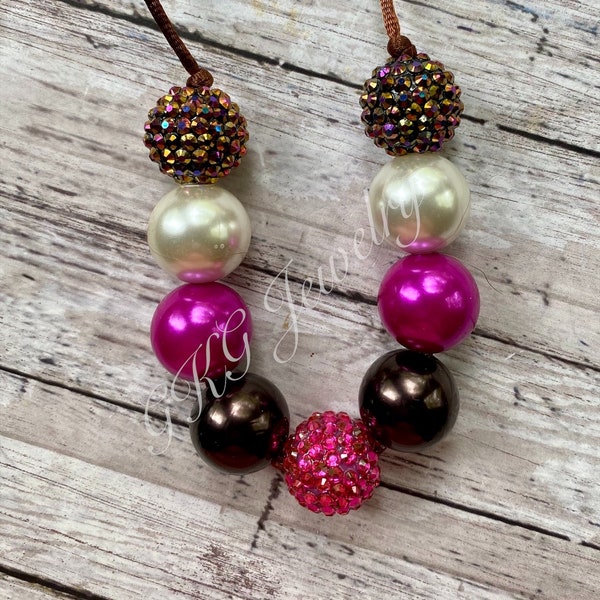 Hot Pink & Dark Brown Bubblegum Necklace