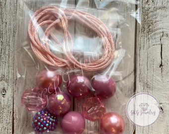 Pink Bubblegum Necklace DIY Kit | Make Your Own Chunky Bead Necklace | Kids Craft Kit | Boutique Jewelry Kit