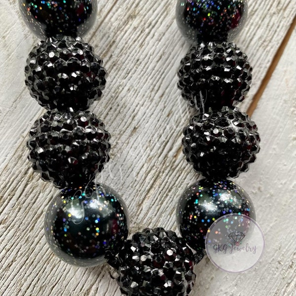 Black Glitter Glam Bubblegum Necklace