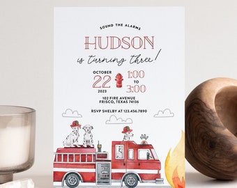 Fire Truck Invitation, Boy Invitation, Sound The Alarms, Fire Truck Birthday Invitation, Dalmatian Invitation, Printable File, 90