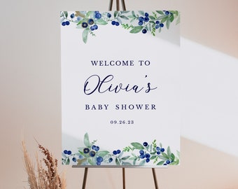 Blueberry Baby Shower Welcome Sign, Berry Sweet Baby Is On The Way, Blueberry Fruit Welcome Sign, Printable File, 50