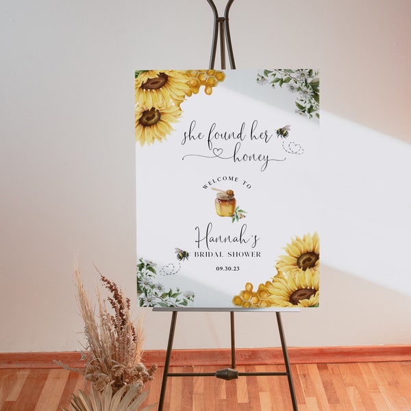 She Found Her Honey Easel Sign, Bee Bridal Shower Party, Bumble Bee Bridal Shower Sign, Welcome Sign, Printable File, 60