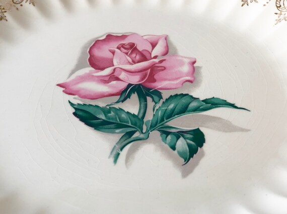 Vintage American Limoges Le Fleur Rouge 22 K Gold Gilded Decorative Rose Dinner Plate 10