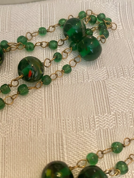 Vintage Murano Glass Beaded Necklace, Green Glass Nec… Gem