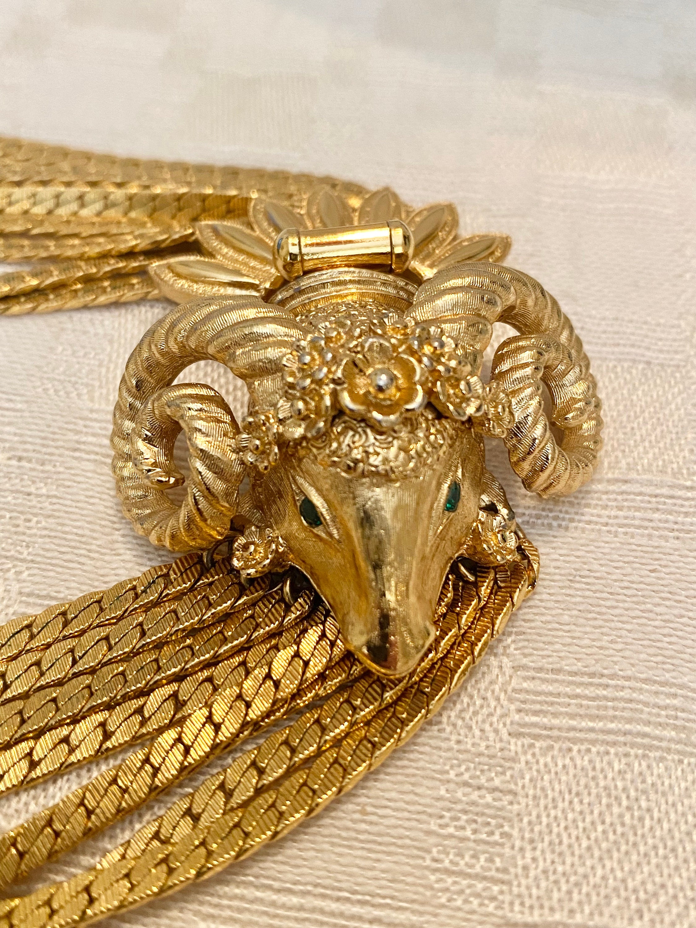 Extremely Rare Vintage Monet Rams Head Necklace. Multi 