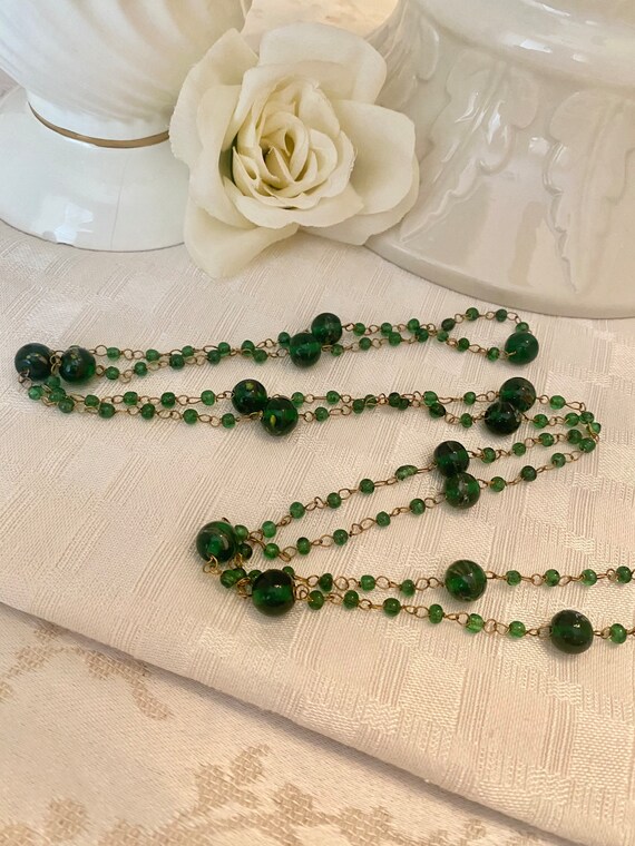 Vintage Murano Glass Beaded Necklace, Green Glass Nec… Gem