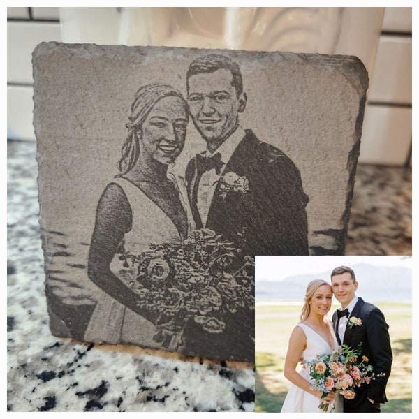 Photo slate coasters laser engraved memorial, family photo, Christmas ornaments, funny sayings