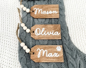 Stocking Tag, Personalized Christmas Tags, Christmas Stocking Tag, Name Tag for Christmas Stocking, Rustic Christmas Tag, Beaded Name Tag