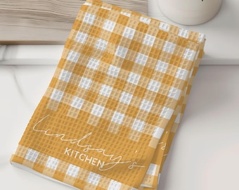 Personalized Kitchen Hand Towel, Personalized Kitchen Towel, Custom Waffle Hand Towel, Cute Checkered Kitchen Towel, Gingham Hand Towel