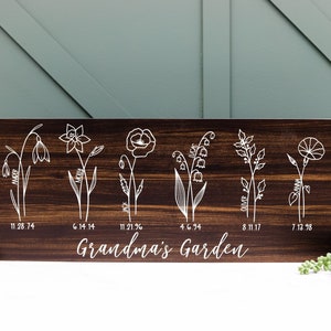 Custom Grandma Gift, Gift For Nana, Mother's Day Gift, Custom Wooden Sign, Grandma's Garden, Personalized Birth Month, Gift From Grandkids image 2