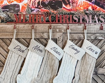 Family Christmas Stockings Embroidered With Name, Personalized Knit Stockings, Xmas Family Gifts, Holiday Decor, Embroidered Stockings