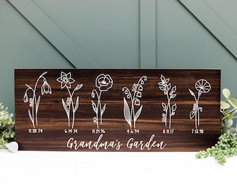 Custom Grandma Gift, Gift For Nana, Mother's Day Gift, Custom Wooden Sign, Grandma's Garden, Personalized Birth Month, Gift From Grandkids