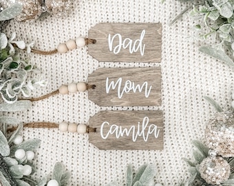Stocking Tag, Personalized Christmas Tags, Christmas Stocking Tag, Name Tag for Christmas Stocking, Grey Christmas Decor, Beaded Name Tag