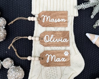 Stocking Tag, Personalized Christmas Tags, Christmas Stocking Tag, Name Tag for Christmas Stocking, Rustic Christmas Tag, Beaded Name Tag