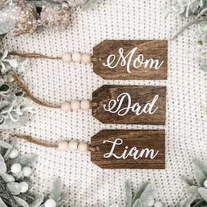 Stocking Tag, Personalized Christmas Tags, Christmas Stocking Tag, Name Tag for Christmas Stocking, Farmhouse Christmas Tag, Beaded Name Tag