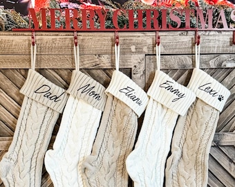 Family Christmas Stockings Embroidered With Name, Personalized Knit Stockings, Xmas Family Gifts, Holiday Decor, Embroidered Stockings